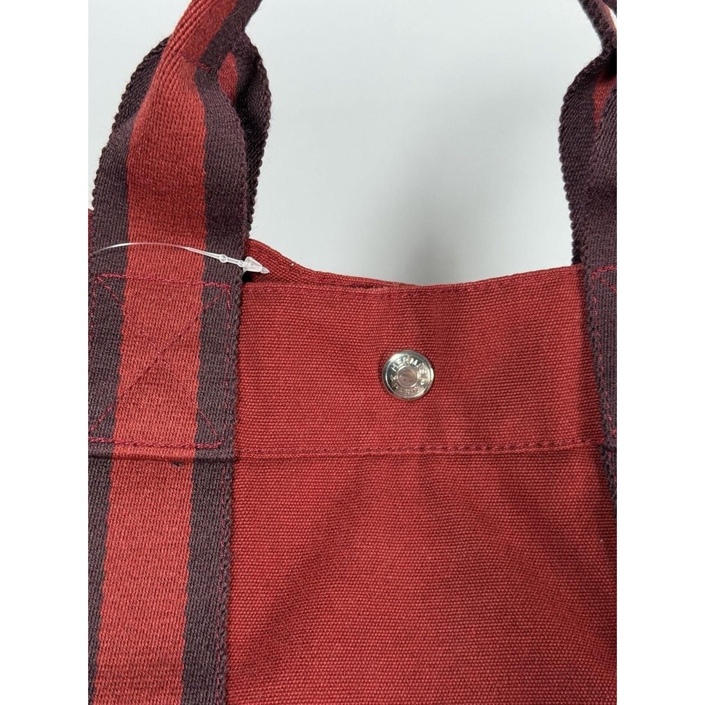 0001. Authentic HERMES Sac Deauville Handbag Tote Bag Canvas Red Silver Hardware - Picture 2 of 12